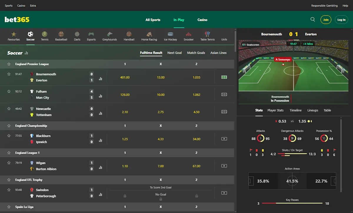 bet365 Live Betting Screenshot